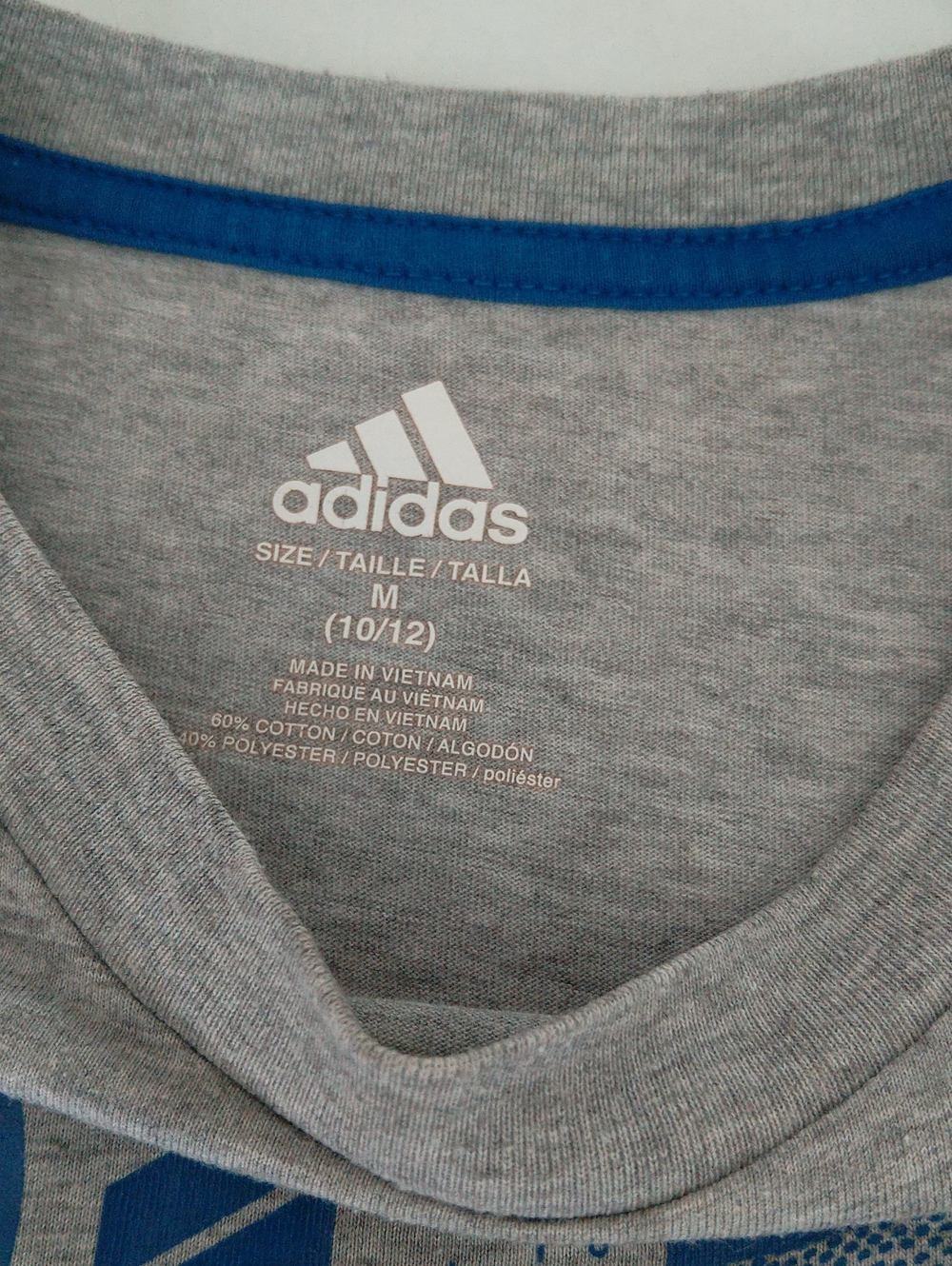 adidas Heather Gray Tee with Blue Sports Graphic Boys Size M ( 10/12) - Picture 3 of 5
